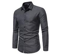 Camisa de vestir para hombre - Camisas de manga larga de ajuste slim y moda con cuello de solapa y botones de algodón, camisas impresas para negocios casuales, tops, camisa formal para boda y cena de
