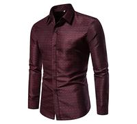 Camisa de vestir para hombre - Camisas de manga larga de ajuste slim y moda con cuello de solapa y botones de algodón, camisas impresas para negocios y casual, tops, camisa formal para boda y cena de