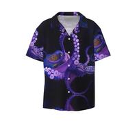 Camisa de vestir para hombre con estampado de pulpo morado, ajustada, manga corta, informal, para negocios, con botones, Negro, 60
