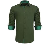 Camisa de Vestir Verde Militar Formal de Manga Larga con Botones hacia Abajo Trabajo a Cuadros marrón Moda Cuello Floral Inteligente Camisas de Pata de Gallo de Ajuste Regular L