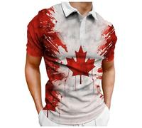Camisa del Día Nacional del Día de la Independencia de Canadá con Solapa de Verano para Hombre, Tops de Manga Corta con Estampado de Bandera Look Urbano y Elegante