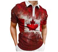 Camisa del Día Nacional del Día de la Independencia de Canadá con Solapa de Verano para Hombre, Tops de Manga Corta con Estampado de Bandera Look Urbano y Elegante