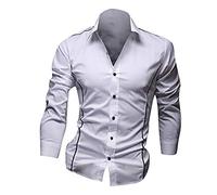 Camisa delgada para hombre de manga larga a la moda casual juvenil casual moda camisas para hombres, Blanco, XXL