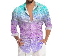 Camisa Disco- Camisa de fiesta con lentejuelas - Top descontratado con botones ideal para hacer la fiesta una alternativa de moda a la camiseta básica clásica, multicolor, S
