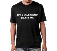 Camisa divertida con texto en inglés «My Girlfriend Beats Me» para marido, esposa, mi novia me beats me, unisex, Negro, L