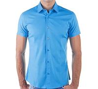 Camisa Elegante para Hombre con Mangas Cortas Casual Slim fit Azul L