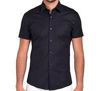 Camisa Elegante para Hombre con Mangas Cortas Casual Slim fit Azul Marino M