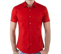 Camisa Elegante para Hombre con Mangas Cortas Casual Slim fit Rojo L