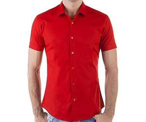 Camisa Elegante para Hombre con Mangas Cortas Casual Slim fit Rojo XL