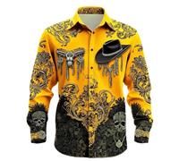 Camisa Estampada Hombre Disfraz Halloween Hombre Adulto Pirata Vaquera Vintage Camisa Medieval Adulto Cosplay Fiesta Camisas Gotico Cuello Mao Camisetas Men's Fashion Amarillo M