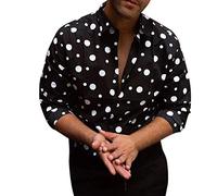 Camisa Estampada para Hombre Camisa de Negocios de algodón de Manga Larga Top con Estampado de Lunares Casual Moda Shirt Slim fit cómodo Camisas Negro 90