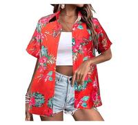 Camisa Estampada para Mujer Camisas de Manga Corta Verano for Mujer, Camisas básicas con Estampado Floral 3D, Casuales un Solo Pecho Estilo Resort Playa para el día a día(Color 7,L)