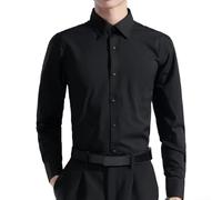 Camisa formal de manga larga para hombre, diseñada para profesionales de negocios y códigos de vestimenta en el lugar de trabajo (L negro)