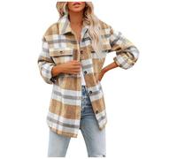 Camisa genérica a cuadros para mujer - Camisa de cuello rapeado Tops con bolsillos altos color Patchwork Blusa con botón sudadera manga larga sudadera mangas enrollables tops sueltos tops moda blusa