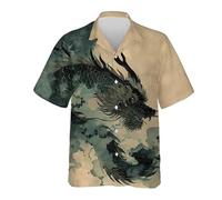 Camisa genérica de cuello alto para hombre, camiseta de manga corta con estampado de dragón, top estampado de tótem medieval, cárdigan casual, camiseta de cuello Rabattu de moda, alto estilo mitología