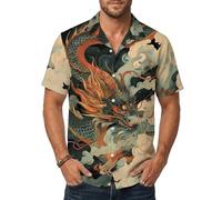 Camisa genérica de cuello alto para hombre, camiseta de manga corta con estampado de dragón, top estampado de tótem medieval, cárdigan casual, camiseta de cuello Rabattu de moda, alto estilo mitología