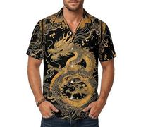 Camisa genérica de cuello alto para hombre, camiseta de manga corta con estampado de dragón, top estampado de tótem medieval, cárdigan casual, camiseta de cuello Rabattu de moda, alto estilo mitología