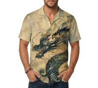 Camisa genérica de cuello alto para hombre, camiseta de manga corta con estampado de dragón, top estampado de tótem medieval, cárdigan casual, camiseta de cuello Rabattu de moda, alto estilo mitología
