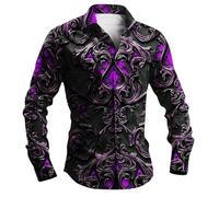 Camisa genérica de manga larga gótica oscura medieval camisa estampada 3D retro para carnaval, ropa de fantasía con cuello abotonado Smoking elegante traje estilo rock para hombre, morado, S