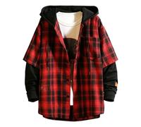 Camisa genérica para hombre a cuadros con capucha integrada, estilo falso capa y sudadera de corte largo y holgado, para otoño, ropa cálida e informal