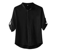 Camisa genérica para hombre casual camiseta manga corta camiseta cuello en V para hombres manga corta camisa casual algodón hombres hombre verano ligero algodón lino casual playa, A-le negro, XXL