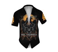 Camisa genérica para hombre casual con estampado mito nórdico holgado, manga corta, corte regular, transpirable, extensible, camiseta con botón retro vintage, elegante, casual urbano mediados