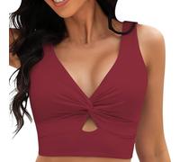 Camisa genérica sin algodón recortado Tankini Tops Beach Padded Knot Cut Out Adjustable Tank Swimwear Top Chic, rojo sandía, S