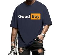 Camisa Good Boy para hombre, cuello redondo divertido, camisetas estampadas a la moda, ropa casual, manga corta, para uso diario, azul marino, XXL