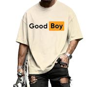 Camisa Good Boy para hombre, cuello redondo divertido, camisetas estampadas a la moda, ropa casual, manga corta, para uso diario, beige, L