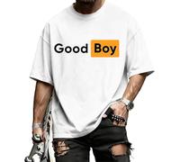 Camisa Good Boy para hombre, cuello redondo divertido, camisetas estampadas a la moda, ropa casual, manga corta, para uso diario, blanco, M