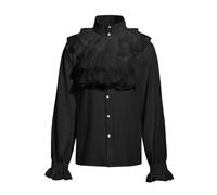 Camisa gótica con volantes para hombre, cuello alto, manga larga, blusa con pajarita, Negro, XL