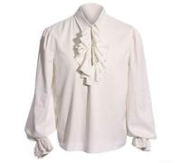 Camisa gótica para hombre, medieval victoriana con volantes, manga abombada, vintage, para disfraz punk steampunk, blusa para fiesta de Halloween, teatro (L, blanco)