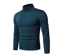 Camisa hawaiana Colour Bluse Long Solid Top Sleeve Stretch Turtleneck Slim Men's Blouse Camisas, turquesa, XXL
