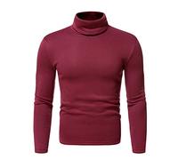 Camisa hawaiana Colour Bluse Long Solid Top Sleeve Stretch Turtleneck Slim Men's Blouse Camisas, Vino, S