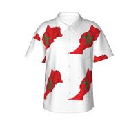 Camisa hawaiana con bandera de Marruecos para hombre, camisa hawaiana de verano con botón hacia abajo y manga corta para fiesta crucero, Negro , 3XL