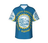 Camisa hawaiana con estampado de bandera de Dakota del Sur para hombre, verano, playa, botones, manga corta, para fiestas, cruceros, Negro , XXL