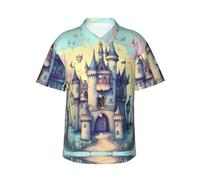Camisa hawaiana con estampado de castillo de cuento de hadas para hombre, perfecta para fiestas en la playa y looks casuales de vacaciones, Negro, 3XL
