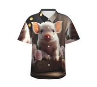 Camisa hawaiana con estampado de cerdo joven para hombre, perfecta para fiestas en la playa y looks casuales de vacaciones, NEGRO, XL