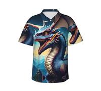 Camisa hawaiana con estampado de dragón rugiente para hombre, perfecta para fiestas en la playa y looks casuales de vacaciones, Negro, L