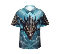 Camisa hawaiana con estampado de dragón volador para hombre, perfecta para fiestas en la playa y looks casuales de vacaciones, NEGRO, S