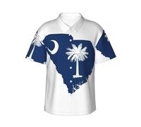 Camisa hawaiana con estampado de mapa de Carolina del Sur para hombre, verano, playa, botones, manga corta, para fiestas, cruceros, Negro , L