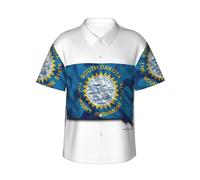 Camisa hawaiana con estampado de mapa de Dakota del Sur para hombre, verano, playa, botones, manga corta, para fiestas, cruceros, Negro , XXL