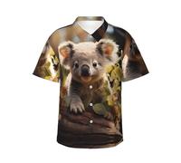 Camisa hawaiana con estampado de plantas de koala para hombre, perfecta para fiestas en la playa y looks casuales de vacaciones, NEGRO, M