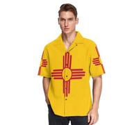 Camisa hawaiana de manga corta con botones para hombre, elegante, pequeña, New Mexico State Flag, XXX-Large