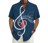 Camisa Hawaiana de Manga Corta con Botones y Estampado 3D de Nota Musical para Hombre con gráfico de Clave de Sol y corazón Ideal para el Verano la Playa y Actividades al Aire Libre