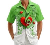 Camisa Hawaiana de Manga Corta con Botones y Estampado 3D de Nota Musical para Hombre con gráfico de Clave de Sol y corazón Ideal para el Verano la Playa y Actividades al Aire Libre