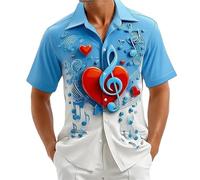 Camisa Hawaiana de Manga Corta con Botones y Estampado 3D de Nota Musical para Hombre con gráfico de Clave de Sol y corazón Ideal para el Verano la Playa y Actividades al Aire Libre