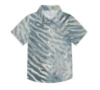 Camisa hawaiana de manga corta con botones y rayas azules y grises para niños, camisa de manga corta con botones, Cebras a rayas azules y grises, 3 años