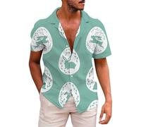 Camisa hawaiana de manga corta para el Día de Pascua de 2026, informal, color verde, con impresión 3D, azul claro, L