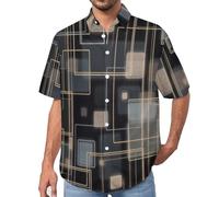 Camisa Hawaiana de Manga Corta para Hombre, con Estampado Líneas De Cubos Geometría De Ciencia Ficción, Informal Cuello Abatible, Ligera Transpirable Camisa para Verano Vacaciones